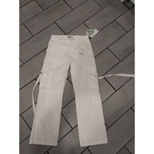 LOVEGEN Women Ecru Cargo Pants Size 5/28 Relaxed Fit Tie Ankle Sustainable
